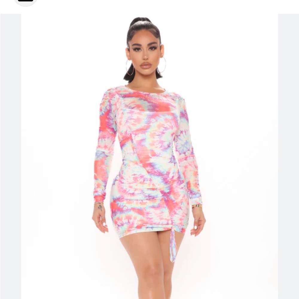 New Set New Fashion Nova 2 Piece Long Sleeve Ruched Accented Tie Dye Dress Small